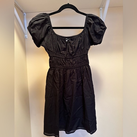 Faithfull the Brand black mini dress xs 2 off the shoulder square neckline - Picture 6 of 11